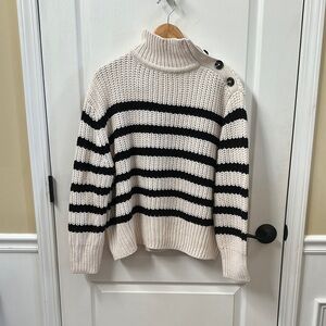 ZARA Cream & Black Striped Chunky Knit Turtleneck Sweater